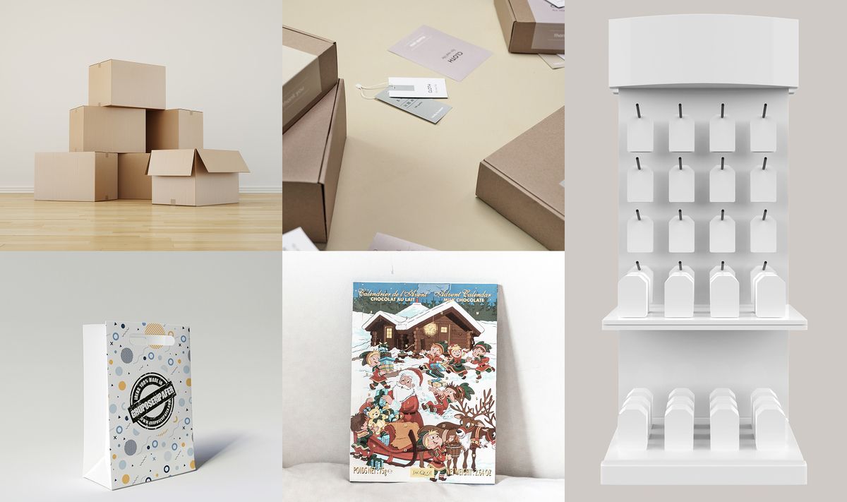 Kartons, Verkaufsdisplay, Adventskalender, Promotiontüte, Etiketten